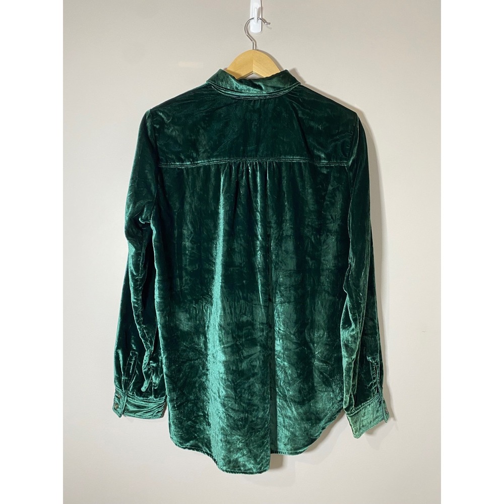 Anthropologie Pilcro The Hadley Relaxed Button Down Green Velvet Shirt Medium - Picture 3 of 6
